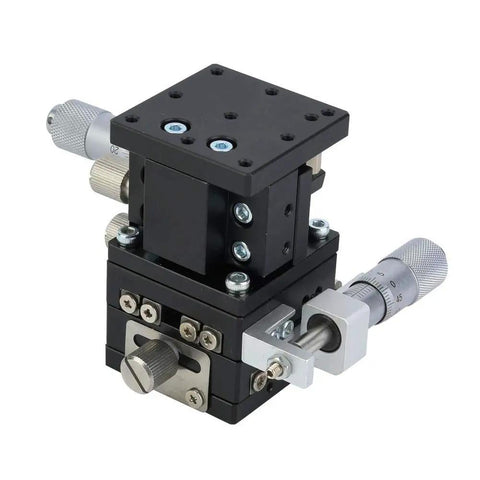 Three Axis Linear Stage 40x40mm with cross roller bearing in black aluminum, optical table, XYZ precision movement with micrometer heads