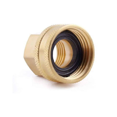 Copper Garden Hose Fitting Adapter Three Quarter GHT To One Half NPT Female Quick Connect Adapter, brass round head view