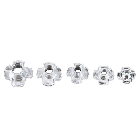 Four Pronged Tee Nuts Kit For Wood And Chipboard, Carbon Steel With Zinc Finish, 90-Piece Assorted Sizes for DIY and furniture projects