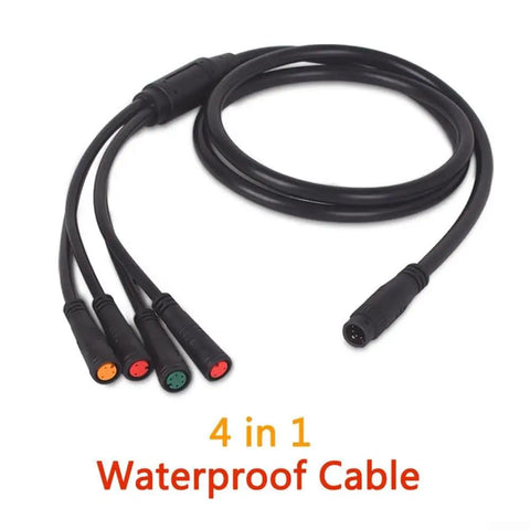 Ultra Long 8 Pin E Bike Cable Throttle Display Brake Sensor For 24 To 72V Systems One To Four Split Connector Upgrade Rig, 4-in-1 waterproof cable