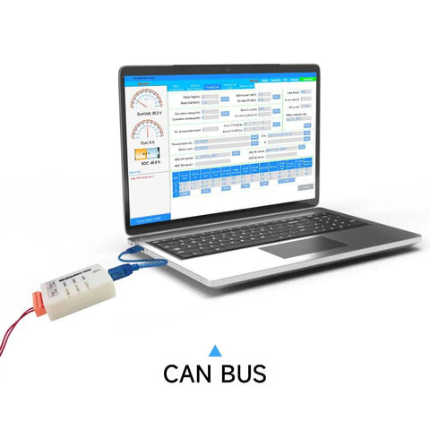 Dead Simple Plug And Play Wifi Module For Smart Active Balance Bms connected to a laptop displaying data, compact size, easy integration.