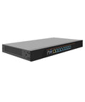 Top Tier 10GbE Firewall Router PC Built Tough For PfSense And OPNsense Workflows showing a compact 1U chassis with eight Gb LAN ports.