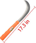 Heavy Duty Weeding Sickle and Grass Machete with Curved Carbon Steel Blade, Ergonomic Lightweight Garden Tool shown with 17.3-inch measurement