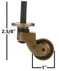 Side view of Heavy Duty Brass Stem Caster with 1-inch wheel and 2.5/8 height, antique brass finish for chairs and tables.