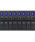8 Gang Switch Panel 12V 24V Waterproof On Off Rocker LED Panel Switch with Breakers for Boat Marine Car, front view
