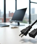 Short And Handy USA Outlet Saver Power Extension Cord 125V 10A 2 Prong 2 Outlets NEMA 5 15P To NEMA 5 15R on desk