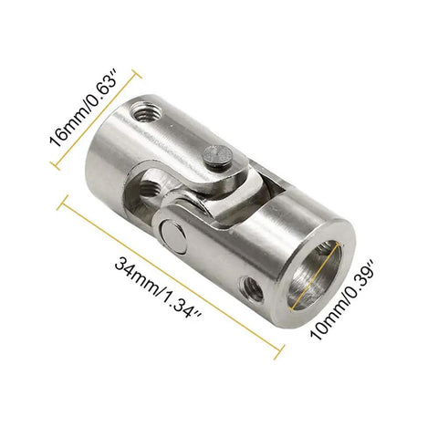 Heavy Duty 10mm Inner Bore Steering Shaft U Joint Universal Joint For RC Cars And Small Machinery, 16 x 34mm Outer Diameter And 34mm Length, 10mm Bore, Metal Coupling For Smooth Torque Transmission And Rock Solid Alignment, metal universal joint