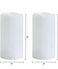 Two white flameless LED pillar candles with 3D flicker wick, 8 inches tall, 4 inches diameter each, made of real wax.
