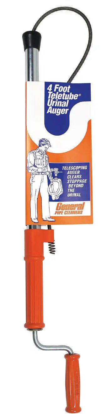 48 Inch Telescoping Urinal Auger With Spring Pipe Cleaners, Rust Resistant Steel, Orange Handle, Packaging Displayed