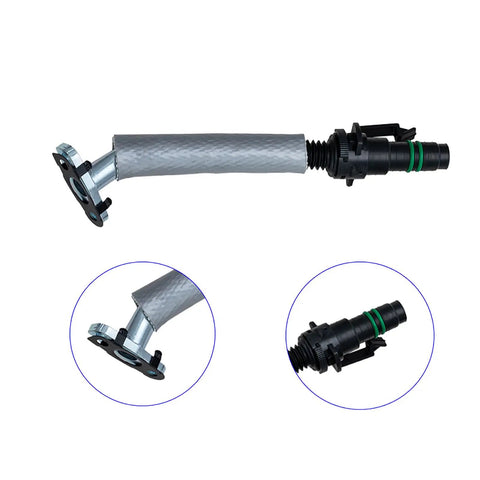 Turbo Oil Return Drain Line And Oil Feed Pipe Kit For Chevy Cruze Sonic Trax Buick Encore 1.4L Turbo Engine 4 Piece OEM Replacement Set Compatible With 55568031 55592600 25198546 55567067 55587854, image showing metal and plastic components with detailed view of connectors.