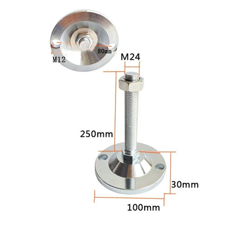 4 Pack Adjustable Threaded Leveling Feet With 100mm Base, Tough As Nails Swivel Levelers For Tables, Chairs, Desks, Shelves And Industrial Equipment, Carbon Steel Construction, Easy Install And Smooth Height Adjustments, M24 threaded foot, 250mm stem