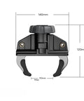 Front view of No Fuss 4 Pack Quick Fix Roof Box Mounting Kit With Universal Quick Release Caliper Clips For Car Racks And Luggage Carriers Snap On In 30 Seconds Tool Free Adjustable Jaws Fit Round Square And Aero Crossbars, showing dimensions 140mm x 120mm.