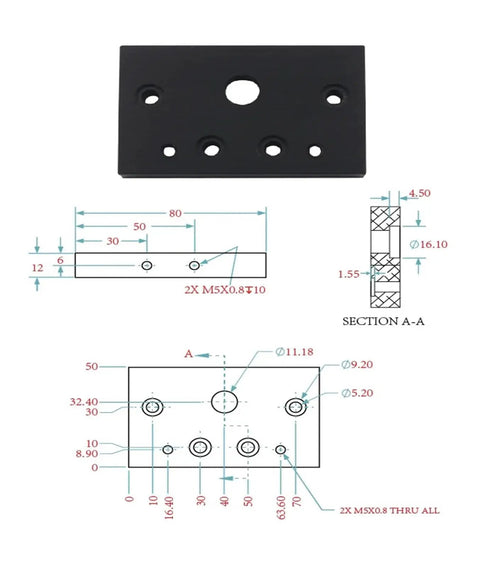 Diagram of CNC 3D Printer Z Axis Lead Screw T8 8mm With C Beam Sliding Table showing dimensions and screw placements