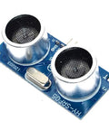 Ultrasonic Distance Sensor Module Replacement SR04 For Arduino 5V 5 Pin 2cm To 450cm Range High Precision Up To 0.3cm Low Power Under 2mA Breadboard Friendly 45x21mm Perfect For DIY Robotics And Arduino Projects, blue PCB with dual metal transducers