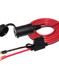 13 Foot 12V Female Cigarette Lighter Socket Extension Cord with Battery Eyelet Ring Terminal 8.3mm Hole 0.32 Inch 16AWG SPT 2 Cable