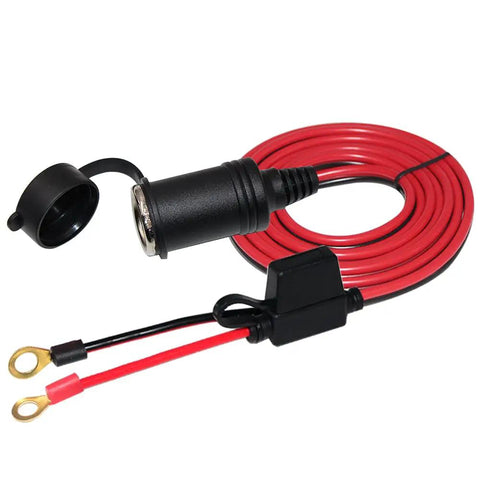 13 Foot 12V Female Cigarette Lighter Socket Extension Cord with Battery Eyelet Ring Terminal 8.3mm Hole 0.32 Inch 16AWG SPT 2 Cable