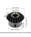 Beefed Up Bevel Gear Set Two Piece Two Module 20 Teeth 14mm Bore Heavy Duty 45 Steel Durable Tapered Bevel Pinions For 90 Degree Torque Transfer In Machinery And Hardware, front view showing dimensions.