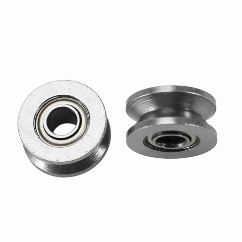 Built Like A Tank 10 Pack Carbon Steel V Groove Ball Bearings High Performance Heavy Duty Pulley Wheels For Smooth Motion System Guide Rails And Industrial Guideways 4x13x6mm showing two durable v groove wheels.