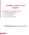 Steel contact point with 0.032 inch ball diameter, showcased for precision instruments, 1-5/16 inch length.
