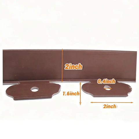 Close-up of 66 Feet Brown Lawn Edging Kit With 120 Spikes For Landscape And Garden Borders, showing dimensions of 2 inch height.