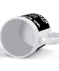 No Bitchin' In My Kitchen 11 Oz Ceramic White Mug With Comfortable Handle, visible interior and text design, lying on side