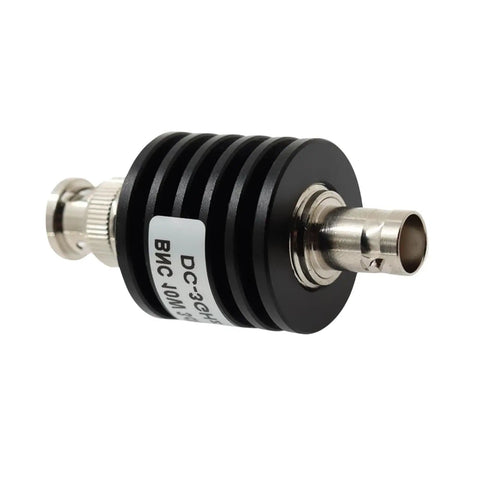 Beefed Up High Power 30dB BNC Attenuator 10W 50 Ohm Coax RF Attenuator 3GHz Male To Female Connector, close-up view