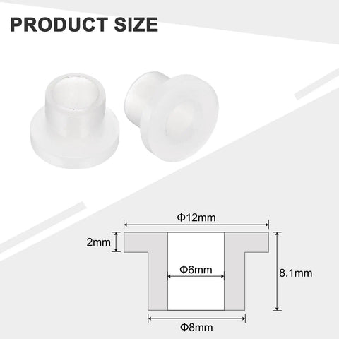 Flanged Sleeve Bearings Nylon Bushings 6mm Bore 8mm OD 8.1mm Length White Self Lubricating Plastic Bearings Pack of 20 diagram