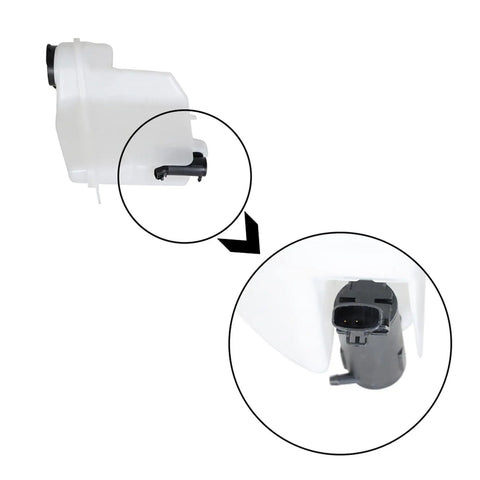 Windshield Washer Fluid Reservoir Tank With Pump Replacement For Corolla Prizm 1998 To 2002 1.8L OEM style close-up view