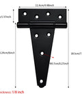 6 Inch T Strap Shed Door Hinges Heavy Duty Black Tee Hinge with dimensions shown for Wooden Fences Yard Doors Barn Gates