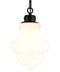 9.13 Inch Wide Pendant Light With Glass Shade In Blackened Bronze And White Milk Glass Diffuser Sleek Modern Ceiling Fixture