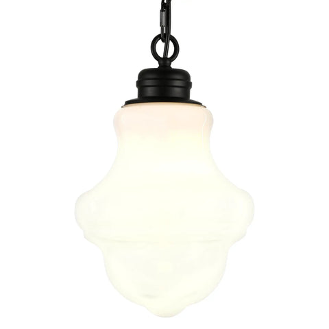 9.13 Inch Wide Pendant Light With Glass Shade In Blackened Bronze And White Milk Glass Diffuser Sleek Modern Ceiling Fixture