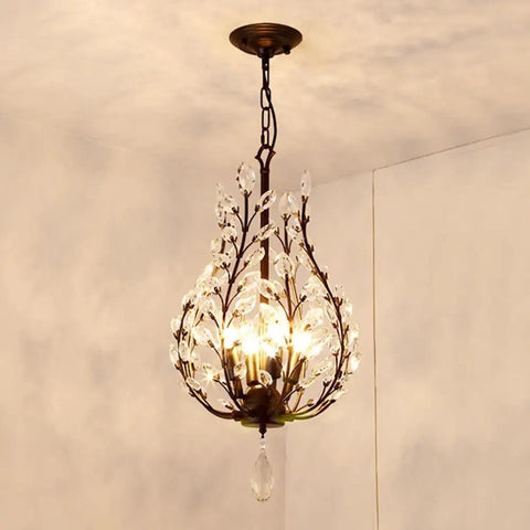 4-Head Dining Room Pendant Light With Branch-Shaped Black Industrial Style Hanging Lamp And Crystal Shade, Modern E14 Fixture