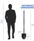 Heavy Duty Shovel With Fiberglass Handle 57 Inch Spade For Gardening, Trenching, Planting And Transferring, size comparison with silhouette