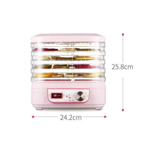Five Layer Electric Food Dehydrator With Adjustable Shelves For Home Fruit Vegetable And Meat Jerky Drying Countertop Appliance in pink