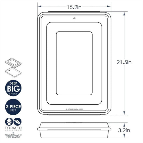 Diagram of Extra Large High Sided Baking Pan With Lid For Big Batches Uncoated Aluminum Sheet Pan Reinforced Steel Rim