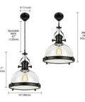 Industrial Nautical Glass Pendant Light Fixture For Dining Room And Kitchen Island, 16 Inch Clear Ceiling Chandelier with size shown