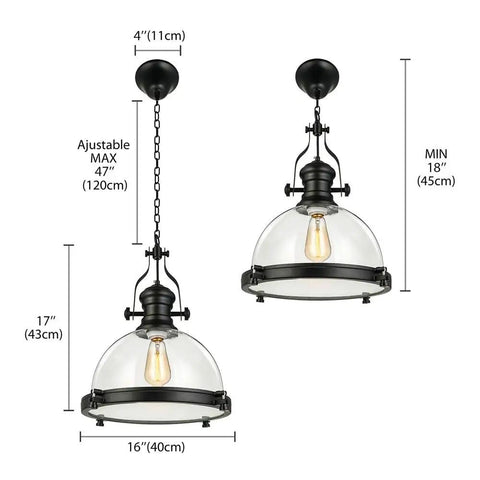 Industrial Nautical Glass Pendant Light Fixture For Dining Room And Kitchen Island, 16 Inch Clear Ceiling Chandelier with size shown