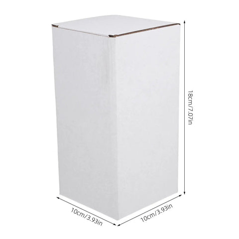 Close-up of a single white 10 Pack Corrugated Cardboard Moving Boxes Mailers For Shipping And Packing 7x4x4 Inch, showing box dimensions.
