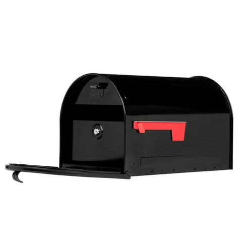 Side view of Marshall Locking Mailbox Large Black With Concealed Locking Compartment Rugged Rust Resistant Steel Construction