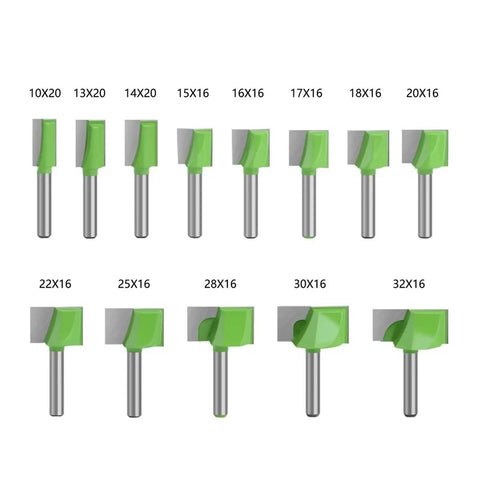 Solid 1/4 Inch Cleaning Bottom Router Bit For Flattening Wood Milling And Plowing Projects With Straight Flute Design For Clean Surfaces On Plywood And MDF, various sizes displayed