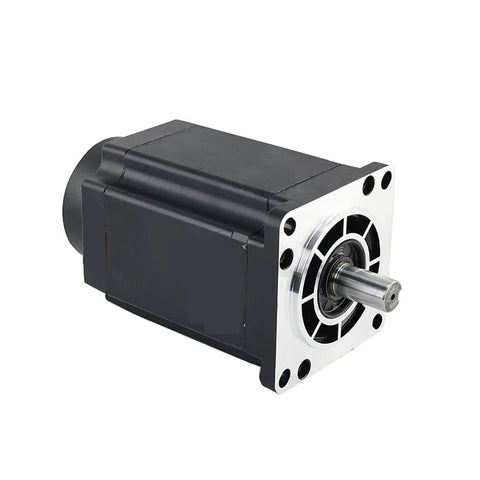 Heavy Duty Nema43 Stepper Motor Featuring Six Amp Draw And Rock Solid Sixteen Newton Meter Torque, angled view showing the front and shaft.