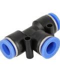 10 Pack Push To Connect Pneumatic Fittings 10mm 3 Eighth Inch Plug And Play Quick Connectors black T-fitting with blue ends