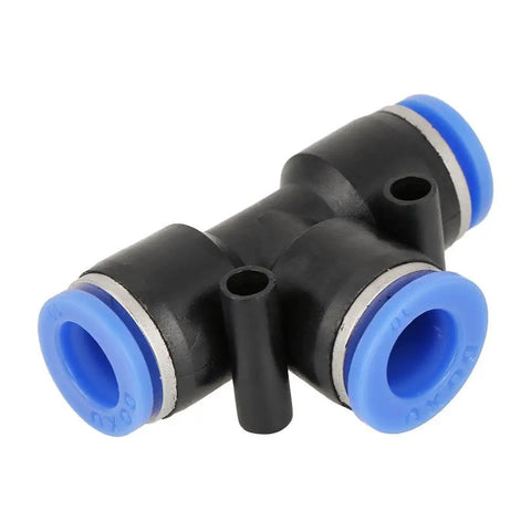 10 Pack Push To Connect Pneumatic Fittings 10mm 3 Eighth Inch Plug And Play Quick Connectors black T-fitting with blue ends