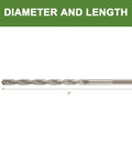 Side view of a carbide-tipped masonry drill bit, 3/16 in diameter by 6 in length