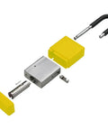 Exploded view of RecycLock Keyed Alike Safety Padlocks, 1.5 Inch Shackle, 1.75 Inch Body, Yellow, 6 Pack, showing internal components