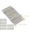 Stainless Steel Flat Corner Brace Plates 10 Pack With Fixing Screws Easy Install Corner Brackets For DIY Furniture Repair Corrosion Resistant Hardware Accessories And Dresser Support, laid flat with screws shown