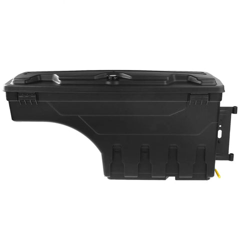 Ultimate Top Tier Heavy Duty Rear Toolbox Rack For Ford Ranger 2019 To 2021 Matte Black side view of durable storage crate.