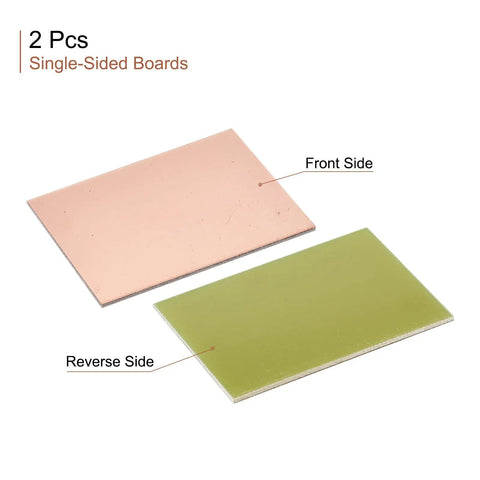 Prototyping Ready PCB Copper Clad Boards 70 mm By 50 mm By 1 mm FR4 Glass Fiber Single Sided Pack Of 2 showing front and reverse sides