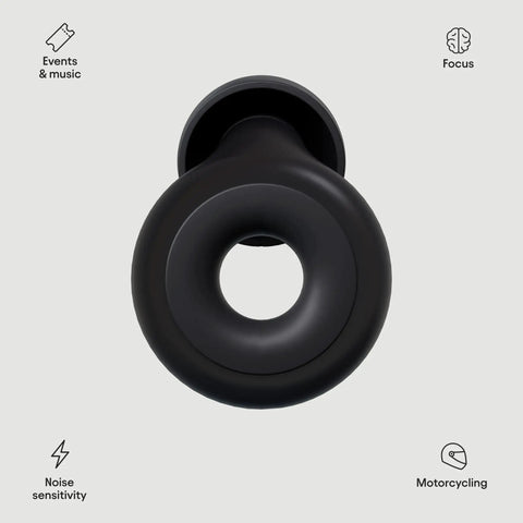 Top view of Experience Plus High Fidelity Earplugs For Musicians, DJs And Nightlife, Designed For Concerts And Festivals, black
