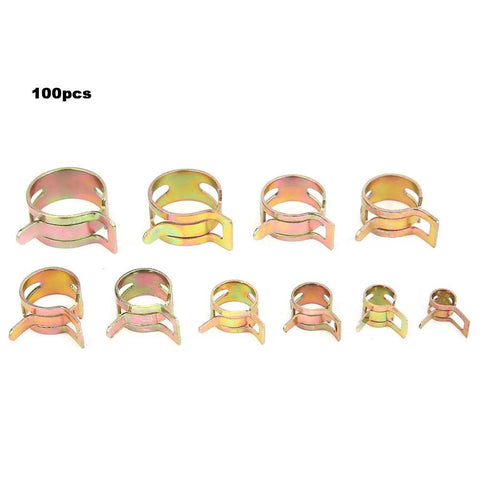 Fabater Heavy Duty 100Pcs Spring Hose Clamps Kit Assortment Zinc Plated Carbon Steel Flexible Sealing For Fuel Water Oil Steam Pipes Automotive Repair And DIY Jobs, 100pcs assorted sizes